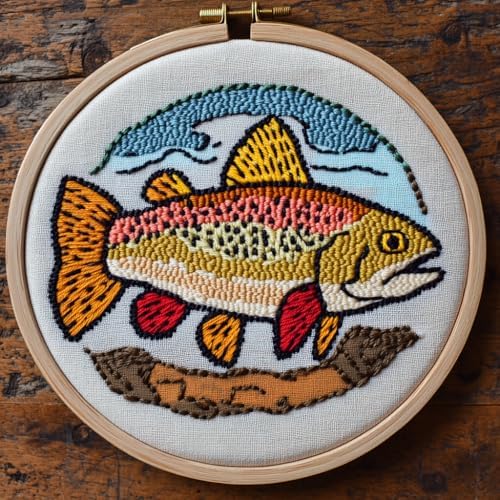 Punch Needle Kits for Beginners Trout Fish 20x20cm-2 by Unknown