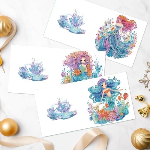 Focart 6-Pack Mermaids Diamond Painting Greeting Card Kits, Special Shaped Diamonds Painting, DIY Handcraft for Relatives and Friends with Wishes,Unique Design Crafting for Birthday or Holiday Cards - Image 6