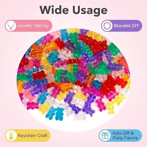 nikkiGuo 200 Small Bear Transparent Mixed-Color Beads. These Multi-Colored Bear Beads are Used in Bracelet-Making Kits, Hair braiding Handmade Accessories, Jewelry-Making handicrafts - Image 6