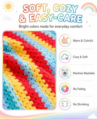 Aeelike Blanket Crochet Kit for Beginners,Rainbow Gradient Blanket - Image 7