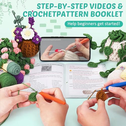 Crochetta Beginner Crochet Kit with Step-by-Step Video Tutorials, Learn to Crochet for Adults & Kids, Knitting Craft Supplies, Hanging Plants Home Decor (40%+ Yarn) - Image 3