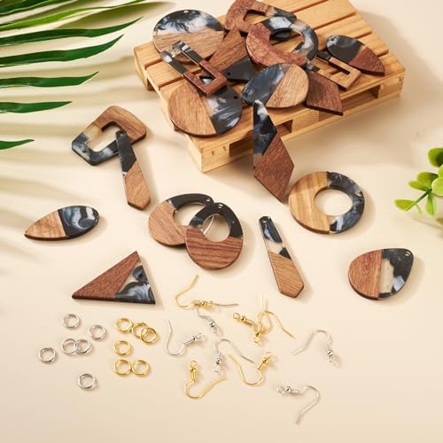 FASHEWELRY 20Pcs Resin Wood Earring Charms Milk Cow Wooden Earring Blanks Geometric Wooden Earring Findings Vintage Boho Charms for Jewelry Making with Earring Hooks & Jump Rings - Image 7
