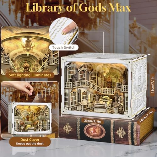 MiniCity Library of Gods Book Nook Kit, DIY Wooden Miniature Scene with LED - Image 5