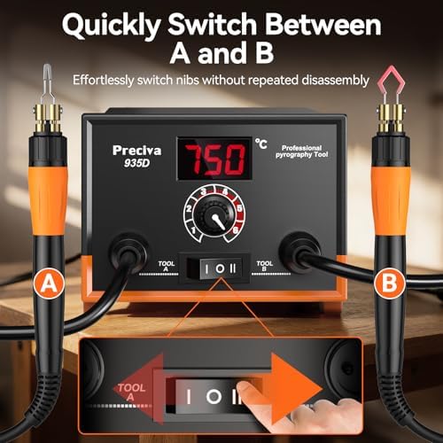 Preciva 935D Wood Burning Kit, Adjustable Temperature Wood Burner Tool with Dual Pens, Dual-Barrel Holder,Digital Display, 20 Interchangeable Wood Burner Tips & 20 Wooden Blocks for Pyrography Art - Image 3