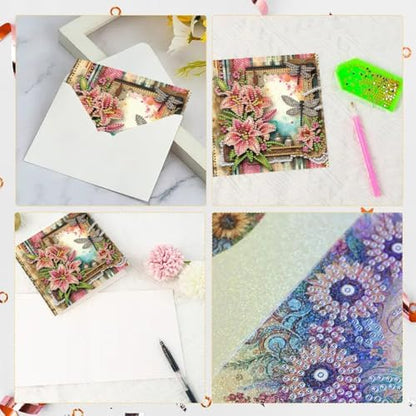 6 Pcs Rose Daisy Lily Flowers Dragonfly Diamond Art Greeting Cards for Adults & Beginners, DIY Crystal Rhinestone Gem Art Painting Kit with Envelopes, Creative Craft Gift for Birthday Wishes Party Favors - Image 7