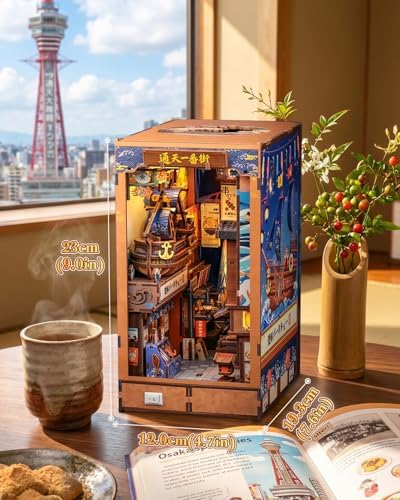 CUTEBEE Book Nook Kit for Adult, Japanese Foldable DIY Miniature House Kit, LED Booknook, Decorative Home Décor, Model Building Craft Gifts for Family Friends (Tsutenkaku Ichiban Street) - Image 6