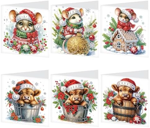 LazyFold 6 Pcs Diamond Art Painting Greeting Cards Kits, DIY Christmas Theme Handmade Festival Greeting Cards with Envelopes Diamond Art Crafts Birthday Cards Creative Gift by LazyFold