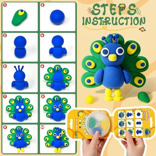 Air Dry Clay for Kids Modeling Clay Kit, 12 Boxes Model Magic Arts and Crafts for Kids with Tools & Tutorial, Non-Sticky, 3-12+ Years Boy Girl Birthday Gift, Animal Themed Party Favors Classroom Prize - Image 4