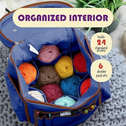 Hearth & Harbor Crochet Bag Organizer – Durable Knitting Bag, Yarn Organizer for Accessories and Supplies, Canvas Yarn Holder, Crochet Carrying Case with Accessories Pouch, Storage Organizer – Blue - Image 3