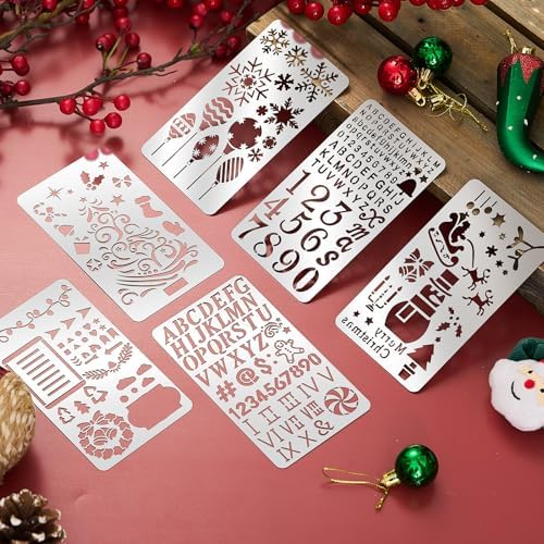 Lewtemi 6 Pcs Metal Wood Burning Stencils, Christmas Style Letters Numbers - Image 6