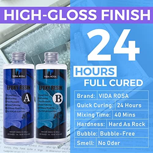 VidaRosa Epoxy Resin Kits for Beginners with molds,Dried Flower，600ml/ 21.16oz Crystal Coating for Art, Craft, Jewelry Making, River Tables,2 Gloves, 2 Measuring Cup and 2 Wooden Sticks - Image 3