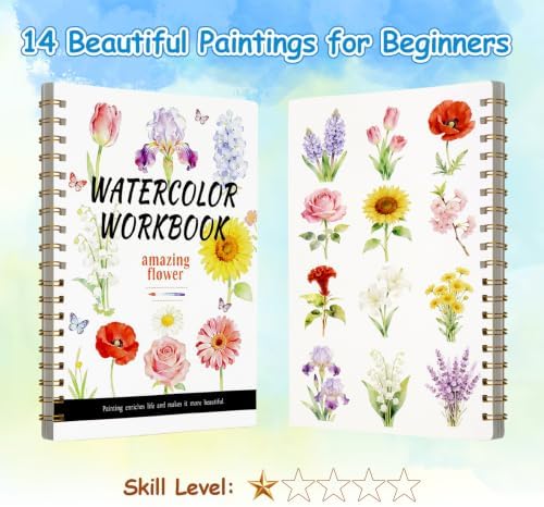 Watercolor Workbook for Adults – Flowers Watercolor Coloring Book with 14 Watercolor Paintings, 16 Colors, 3 Brushes & Color Mixing Guide – Large 200GSM Paper for Beginners & Art Enthusiasts - Image 4