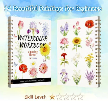 Watercolor Workbook for Adults – Flowers Watercolor Coloring Book with 14 Watercolor Paintings, 16 Colors, 3 Brushes & Color Mixing Guide – Large 200GSM Paper for Beginners & Art Enthusiasts - Image 4