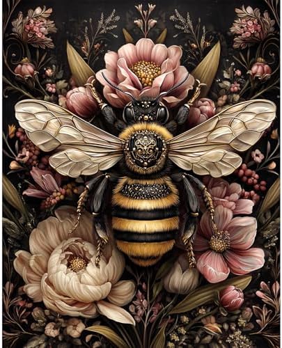 NXIKYO Bee Paint by Numbers Kit for Adults Beginner, Bee Flowers Adult Paint by Number Kits on Canvas, DIY Acrylic Oil Easy Painting by Numbers for Home Wall Decor 16 X 20 inch (Without Frame) by NXIKYO