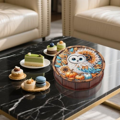 antor DIY Diamond Painting Wooden Storage Box with Owl, Sunflowers and Pumpkins, Handmade Crystal Diamond Art Craft Container for Snacks, Jewelry, Keepsakes, Perfect for Autumn Desktop Decor - Image 5