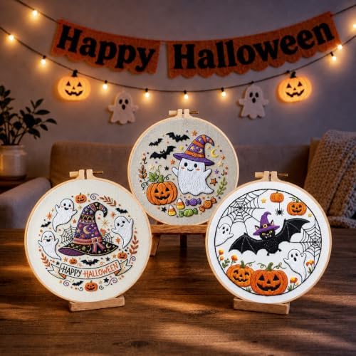 Halloween Embroidery Kit for Beginners with Pumpkin Ghost Patterns&Guide - Image 2