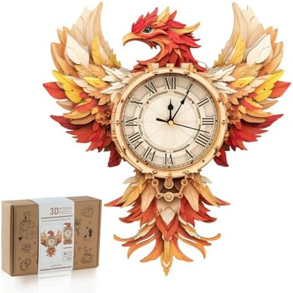 3D Puzzles for Adults-Wooden Phoniex Clock Puzzle DIY Clock Model Kit by RnfinewowWoodenPuzzles
