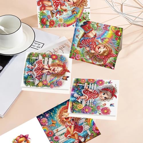 TDFERAN Diamond Painting Bench Rainbow Princess Card 6 Set Red Princess Crystal Puzzle Return Thank You Card Butterfly Garden Handmade Invitations Anniversary Bestie Cards Thank You Cards Wedding - Image 6