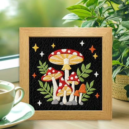 INFUNLY 2PCS Mushroom Punch Needle Kit for Beginners Art Night Mushroom DIY Punch Needle Embroidery Starter Kit Handcraft Needlepoint Set with Plant Pattern Instruction for Festival Gift Home Decor - Image 5