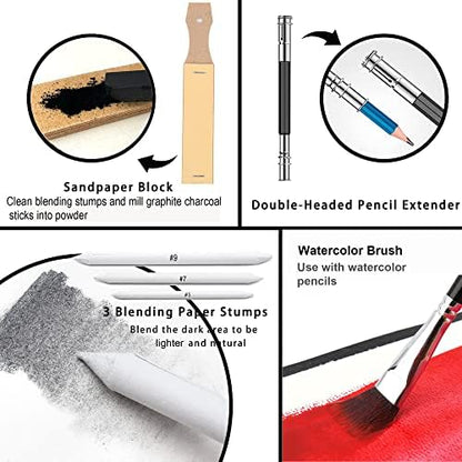 KALOUR 82 Pack Drawing Sketching Kit, Pro Art Supplies with Sketchbook, Include Tutorial,Colored, Graphite, Charcoal, Watercolor,Metallic & Pastel Pencils, Drawing Set for Adults Teens Beginner - Image 7