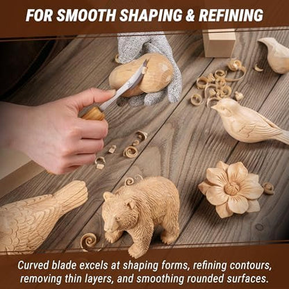 BeaverCraft Sloyd Chip Wood Carving Palm Chisel Knife C17P for Beginners and Professionals, Basswood Carving Unfinished Wooden Blank Set BW7 - Image 4