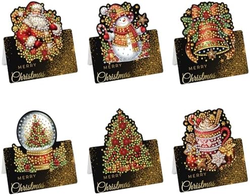 jinglinhh 6pcs Diamond Art Painting Christmas Snowman Bell Ornaments Greeting Cards with Envelopes, DIY Card Making Kits for Adults, Diamond Art Christmas Cards for Birthday Holiday Postcards by Unknown