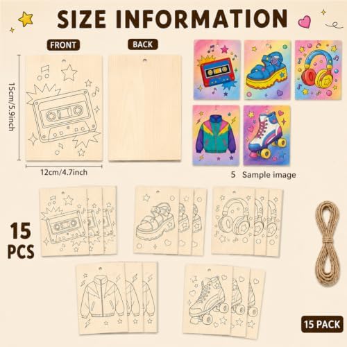 15 Pcs Unfinished Wood Crafts to Paint for Adults, 5.9x4.7 Inch Fashion Life Paintable Wood Slices Craft Supplies with Ropes, Bulk Predrilled Wooden Ornaments for DIY Painting Craft Decor - Image 2