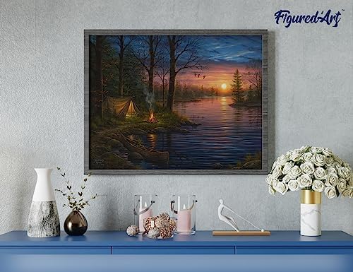 Figured'Art Paint by Numbers Kit for Adults Camping and Lake 16"x20" - Craft Art Painting Rolled Canvas with DIY Wooden Frame - Image 4