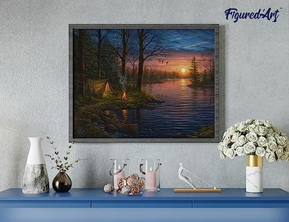 Figured'Art Paint by Numbers Kit for Adults Camping and Lake 16"x20" - Craft Art Painting Rolled Canvas with DIY Wooden Frame - Image 4