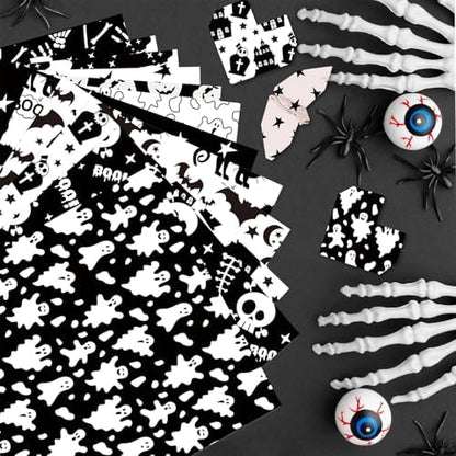 24 Sheets Halloween Pattern Paper Set, 11.8"x11.8" Scrapbooking Supplies Paper Spider Pumpkin Bat Skull Cat Witch Origami Paper - 12 Styles ﻿ - Image 7