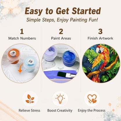 AUKELHJ Framed Paint by Numbers Kit for Adults, Parrot, 10x10 inch - Image 6