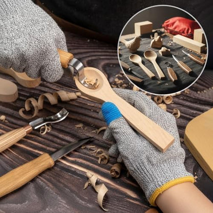 Therwen 27 Pcs Wood Carving Kit, 5 Pcs Wood Carving Tools with Storage Bag, Whittling Kit with 18Pcs Whittling Blocks and 4 pre Shaped Spoon Blanks and Drawstring Carry Bag for Crafts Beginners - Image 4