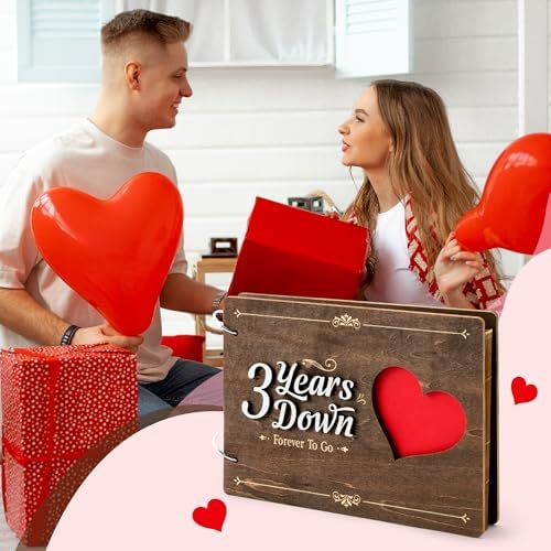 CY2SIDE 3 Years Anniversary Couple Scrapbook - 111PCS 3 Years Down Wooden Photo Album Scrapbook Craft Kit with Heart Puzzle Brown Paper Sticker and Template for DIY Dating Gift for Him Her - Image 4
