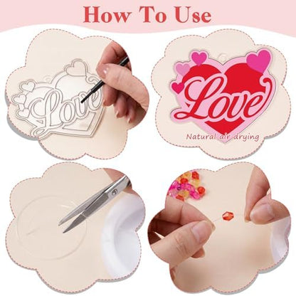 Dunzoom 30 Packs Valentine's Day Crafts, Heart Suncatcher Kit for Window Art, DIY Valentines Stained Glass Effect Painting Craft Kits, Classroom Valentine Gifts Party Favors Decorations - Image 3