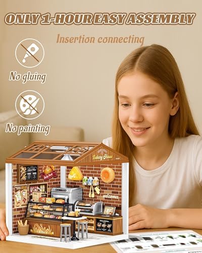 Kisoy DIY Miniature House Kit, Beginner-Friendly Tiny House Model with LED Light, Craft Gift for Home Decor, Teens & Adults（Baking Time） - Image 6