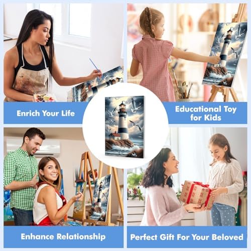 Bowetile Framed Paint by Numbers Lighthouse for Adults Beginners, Adults' Paint-by-Number Landscape Kits, Easy Adult Paint by Number Kits on Canvas, Acrylic Number Painting for Home Decor, 8x12in - Image 5