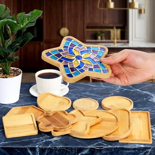 10 Pcs Wooden Mosaic Bases Kits for Crafts, Assorted Shapes Mosaic Substrates Coaster Blank Drinking Cup Coasters for Adults Kids DIY, Home Decor - Image 4