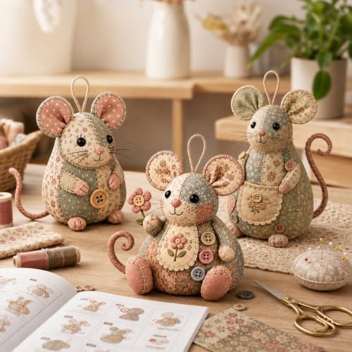 Patchwork Mouse DIY Kit,Handmade Sewing Craft Kit with Pre-Cut Fabric,Stuffing and Buttons,Creative Patchwork Animal Craft Project,Cute Mouse Ornament DIYKit,for Adults,Beginners,Gift for CraftLovers by BBASILIYSD