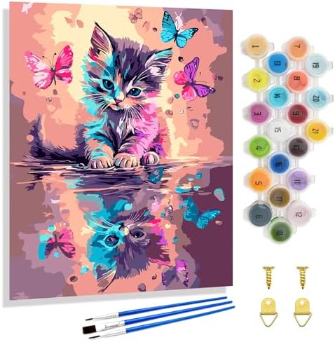 Yunnuo Paint by Numbers Kit for Adults,Cat Paint by Number Canvas,Butterfly Painting by Numbers for Beginners,Paint with Numbers for Great Gift and Wall Decoration 16’ W x 20’L by Yunnuo-premiumdiyartpaintingkits