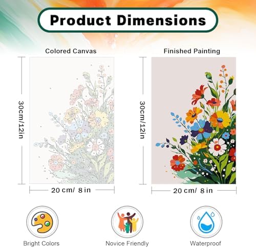 Possoco Framed Paint by Numbers Kit for Adults Beginner & Kids, Flowers Easy Adult Paint by Number Kits on Canvas, DIY Colorful Acrylic Number Painting for Adults for Home Decor Gift 8x12 Inch - Image 3
