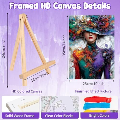 MAXBYE Colorful Women Framed Paint by Numbers Kits for Adults with Wooden Easel, Easy Adult Paint by Number Kits on Canvas, DIY Oil Paintings for Beginners Gift Home Wall Decor 10×14 Inch - Image 3