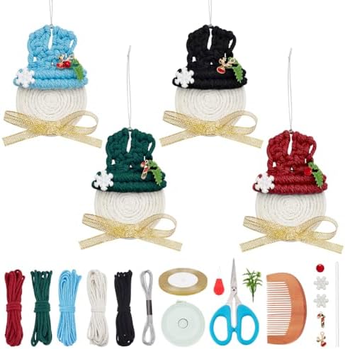 FREEBLOSS 4 Set Macrame Gnomes Kit Macrame Snowman DIY Macrame Christmas Tree Ornaments with Instruction Macrame Kits for Adults Beginners Macrame Decor for Christmas Macrame Craft Enthusiasts Gift by FreeandCreativeCraftsArt