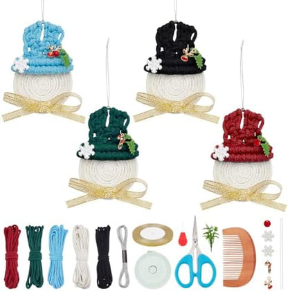 FREEBLOSS 4 Set Macrame Gnomes Kit Macrame Snowman DIY Macrame Christmas Tree Ornaments with Instruction Macrame Kits for Adults Beginners Macrame Decor for Christmas Macrame Craft Enthusiasts Gift by FreeandCreativeCraftsArt