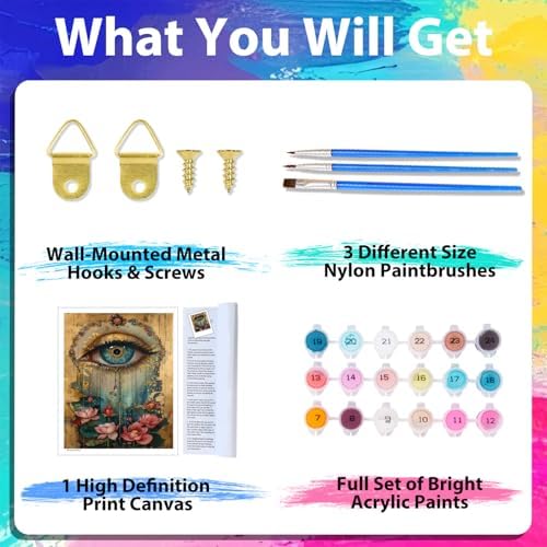 xcemhil Paint by Numbers Kit for Adults Eye, Paint by Number Eye and Lotus, Paint by Numbers Kits for Adults Beginner for Gift and Home Wall Decor 16x20 Inch - Image 4