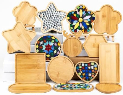 Lanyani 10pcs Wooden Assorted Shapes Mosaic Bases for DIY Mosaic Coaster Kit, with Wooden Surface for Handcrafted Glass Mosaic Tiles Crafts for Adults and Kids by LanyaniArtGlassMosaics