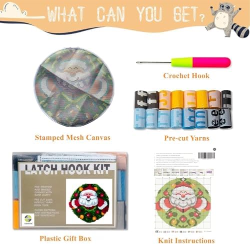 Latch Hook Kits for Adults - DIY Latch Hook Rug Kits, Crochet Kit for Beginners, Rug Making Kits with Printed Canvas, Gift Packaging. (Father Christmas, 20x20 inch) - Image 2