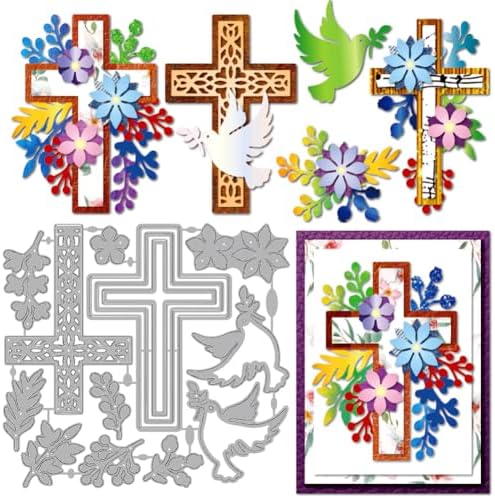 MAYJOYDIY Easter Flower Cross Die Cuts for Card Making Pigeon Olive Leaf Metal Cutting Dies Religion Cross Frame Embossing Cutting Stencil for Scrapbooking Craft Paper Easter Card Gift Decoration by MAYJOYDIY