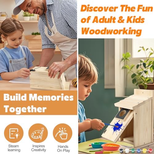 Wooden Bird Houses for Outside with Paint Set, Crafts & DIY Birdhouse Kits for Adults & Kids to Build, Bird House Outdoor for Bluebird Finch Swallow Wren Chickadee - Image 5