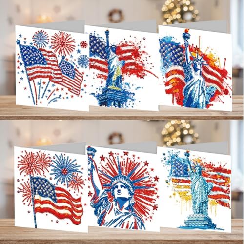 jinglinhh 6pcs Flag Statue of Liberty Fireworks Diamond Art Painting Greeting Cards with Envelopes, DIY Card Making Kits for Adults, Diamond Art Postcards Christmas Cards Craft Gifts - Image 6