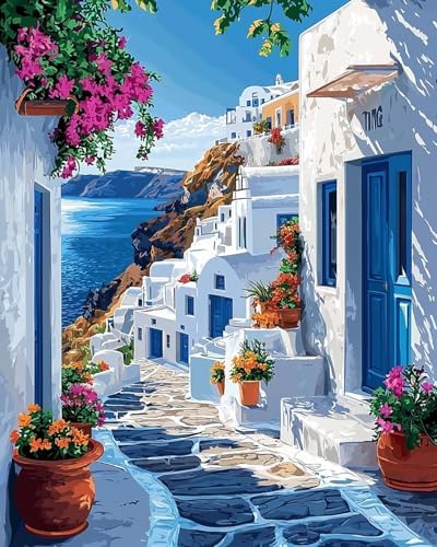 Mrnsiet Paint by Number for Adults Beginners, Easy Seaside Town Paint by Numbers Kits on Canvas, Coastal City Oil Painting Kits Adults' Paint-by-Number Kits for Home Wall Decor 16x20 Inch by Mrnsiet